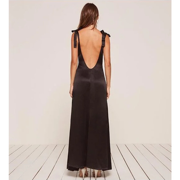 NWOT Reformation Tanya Silk Slip Maxi Dress Black Size XS - Picture 2 of 10